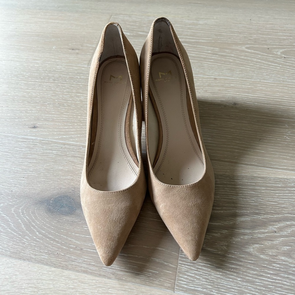Marc Fisher Zala Pointy Toe Pump in Nude Suede